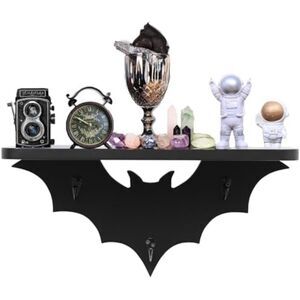 Bat Floating Shelves for Wall 3 Key Hooks Black Shelves for Living Room Bedroom